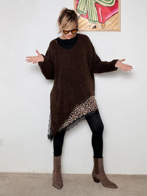 FEMALE -Abito Animalier con Pizzo Asimmetrico 18990-3/ ANIMALIER FEMALE 