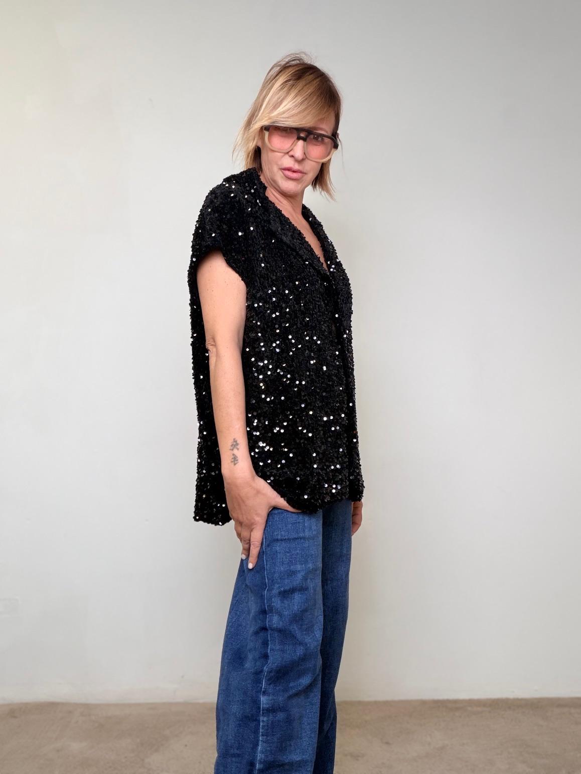 DEJA VU - GILET PAILETTES PREORDINE A25DL804/ NERO DEJA VU 