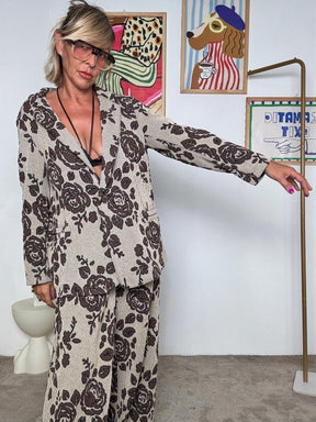 DEJA VU - Giacca punto Milano damascato donna  elegante, originale e super trendy A25LU615/ BEIGE DEJA VU 