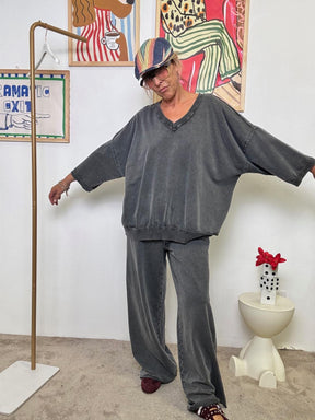 Felpa Oversize Nube Soft  Tinta in Capo nero M54513-2/ NERO FEMALE 