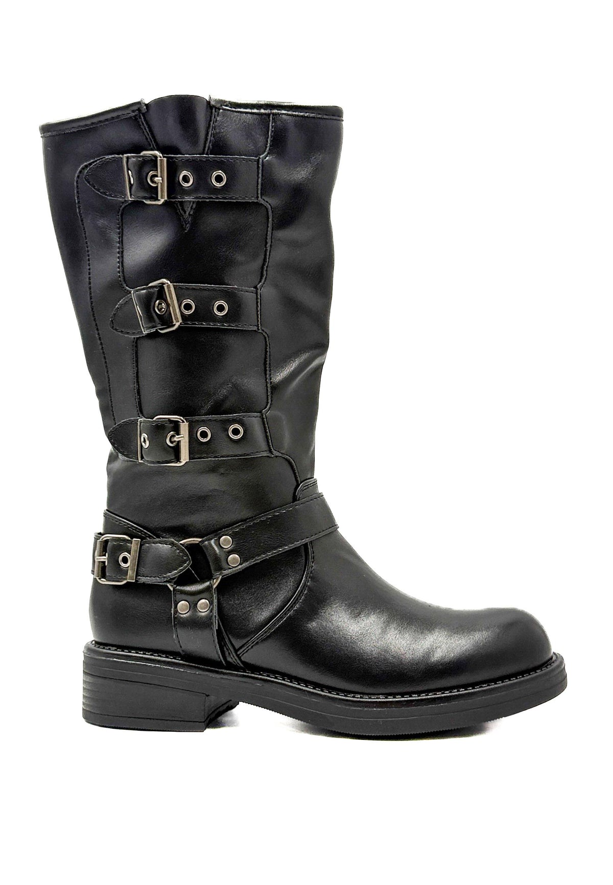 STIVALE BIKER NERO CON FIBBIE E BORCHIE A793/ NERO FEMALE 