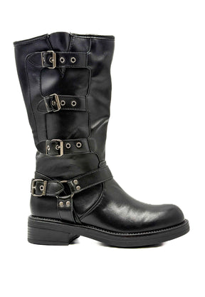 STIVALE BIKER NERO CON FIBBIE E BORCHIE A793/ NERO FEMALE 