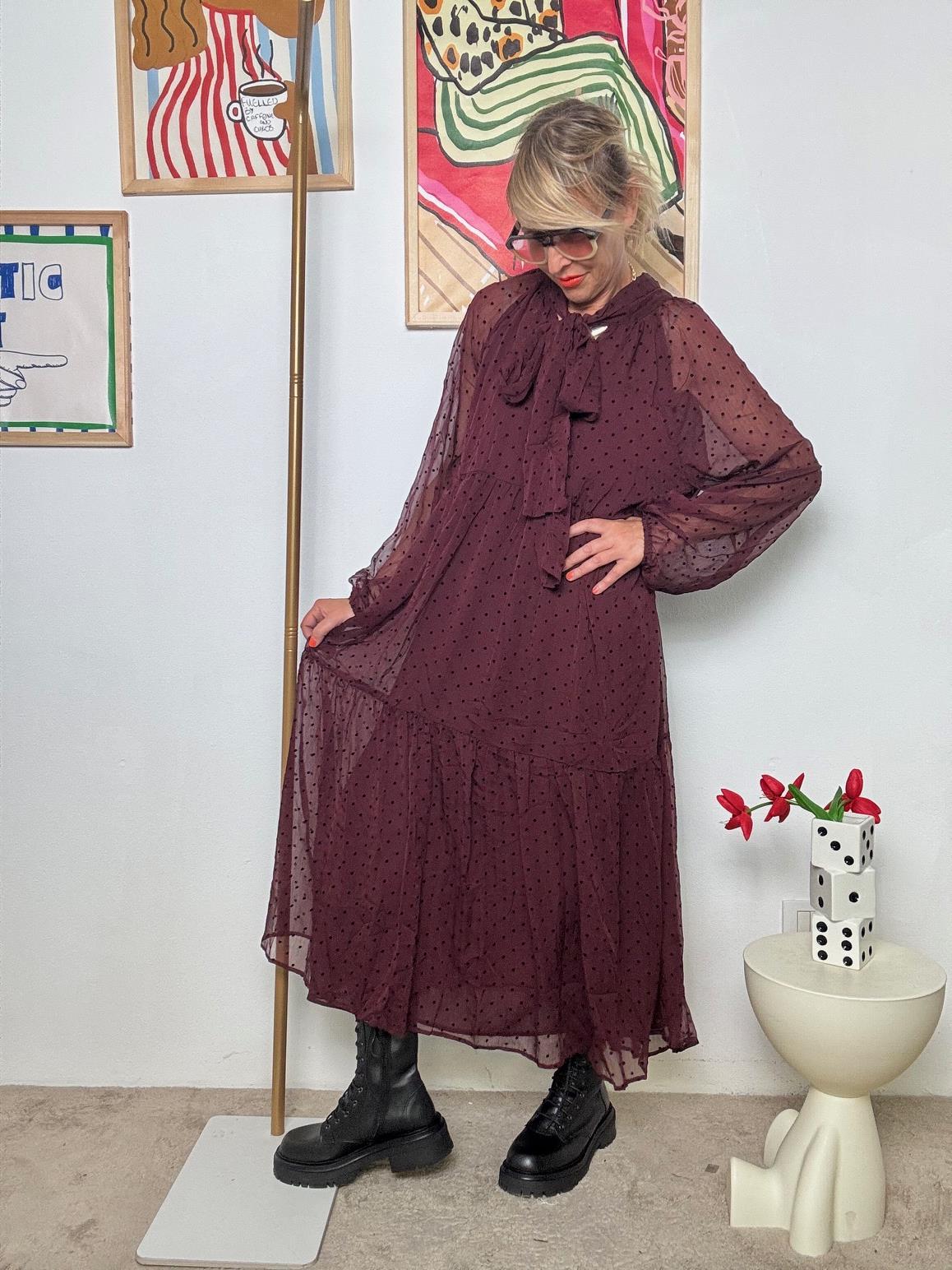 FEMALE - Abito Pois e Poesia  Romantico, Svolazzante, Iconico BORDEAUX W5903/ BORDEAUX FEMALE 