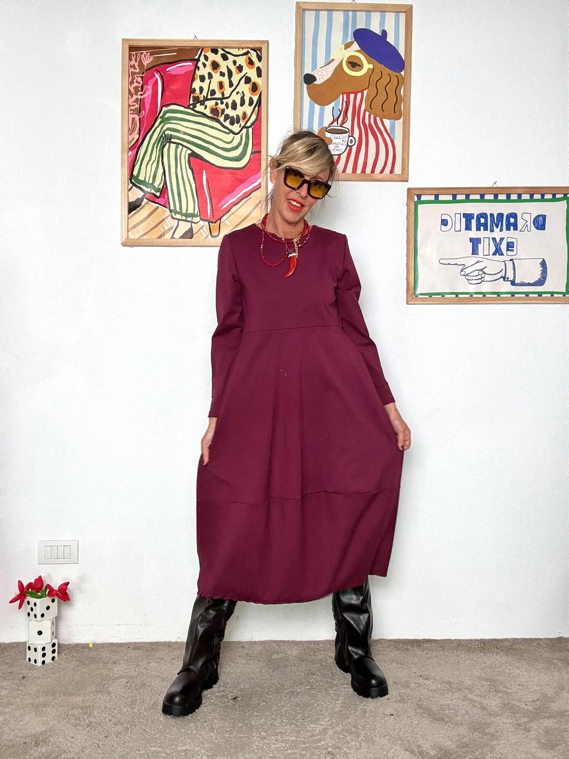 FEMALE - Abito Over con Taglio a Balze vino 36190LMB/ VINO FEMALE 