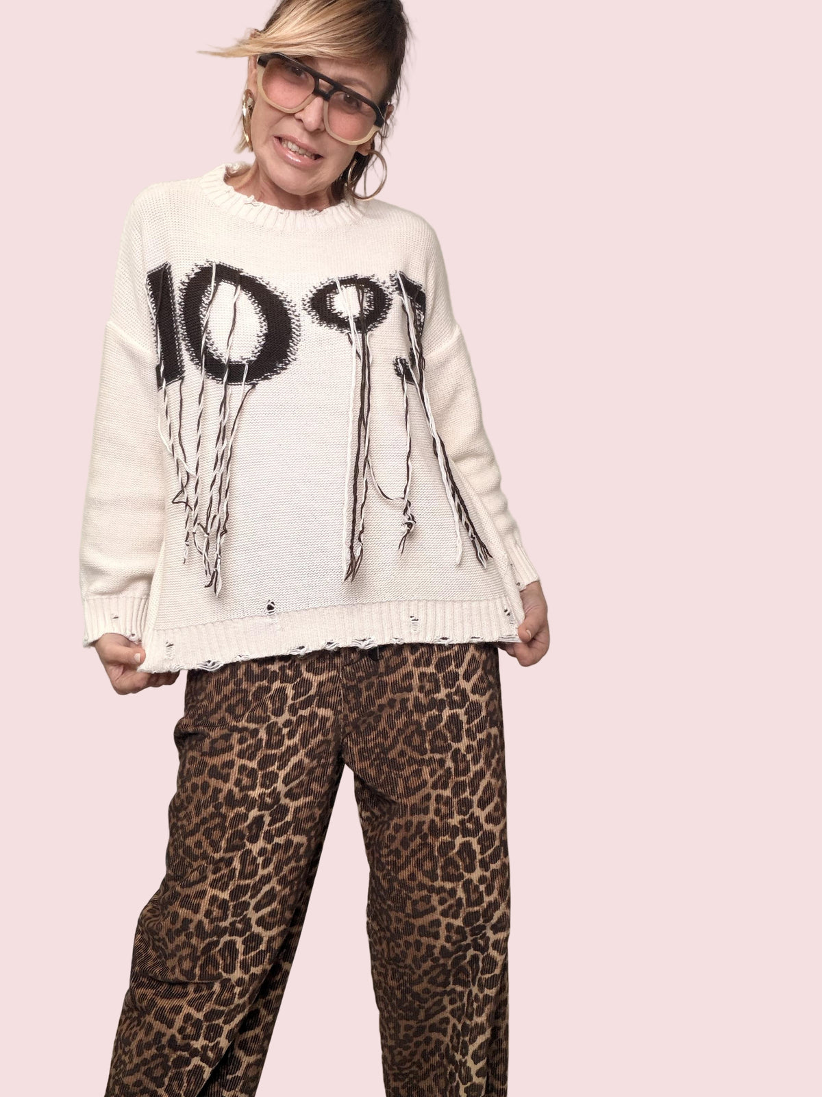 PHILIA LOFT - MAGLIA LOGO SFRANGIATA F01E0989/ PANNA PHILIA LOFT 