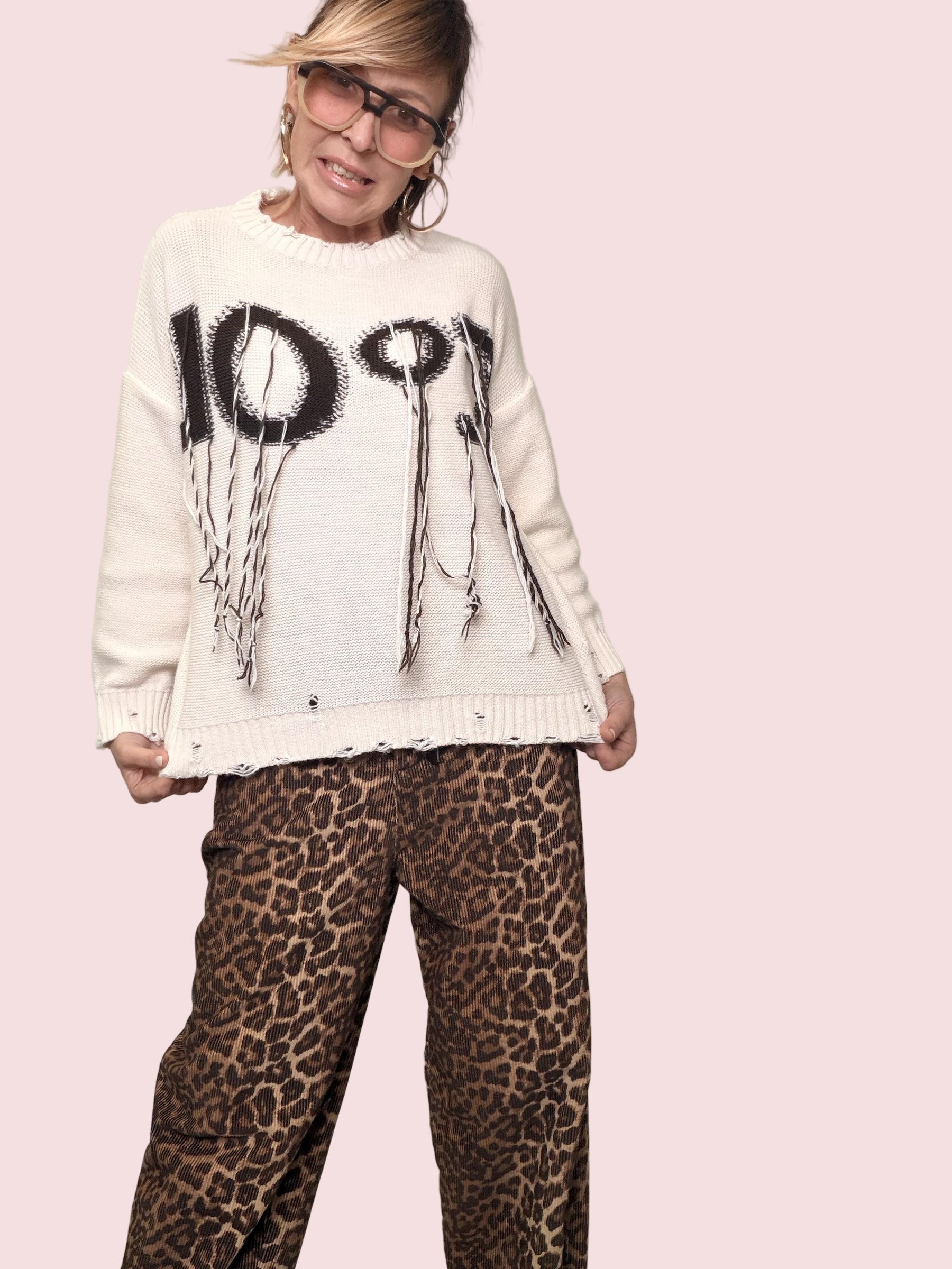 PHILIA LOFT - MAGLIA LOGO SFRANGIATA F01E0989/ PANNA PHILIA LOFT 