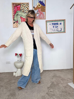 SUSY STAR - Cardigan lungo donna in bouclé crema  morbido, avvolgente e super chic STWK3018/ CREMA SUSY STAR 