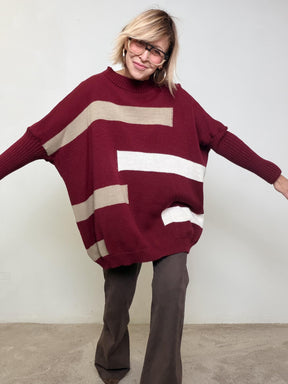 FEMALE - MAGLIA OVER FANTASIA GEOMETRICA  ARTE ADDOSSO, COMFORT GARANTITO 8056/ VINO FEMALE 