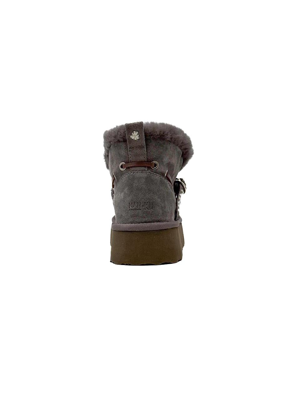 Mocassini Platform in Camoscio Grigio Antracite con Ricami Invernali DFH11/ GREY NAN-KU 