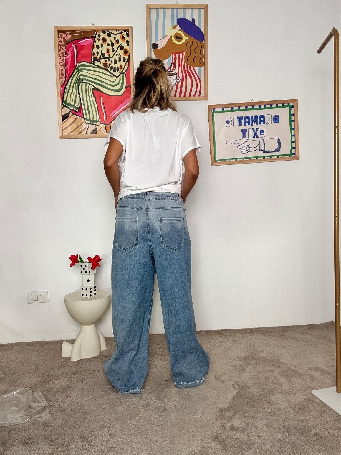 SUSY STAR - Jeans donna wide leg  con borchie laterali  comodi, trendy e originali STML0041/ JEANS SUSY STAR 