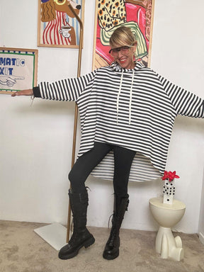 FEMALE - Felpa Oversize a Righe  La Coccola Urbana con Stile Marinaro NERO R51238/ BLACK FEMALE 