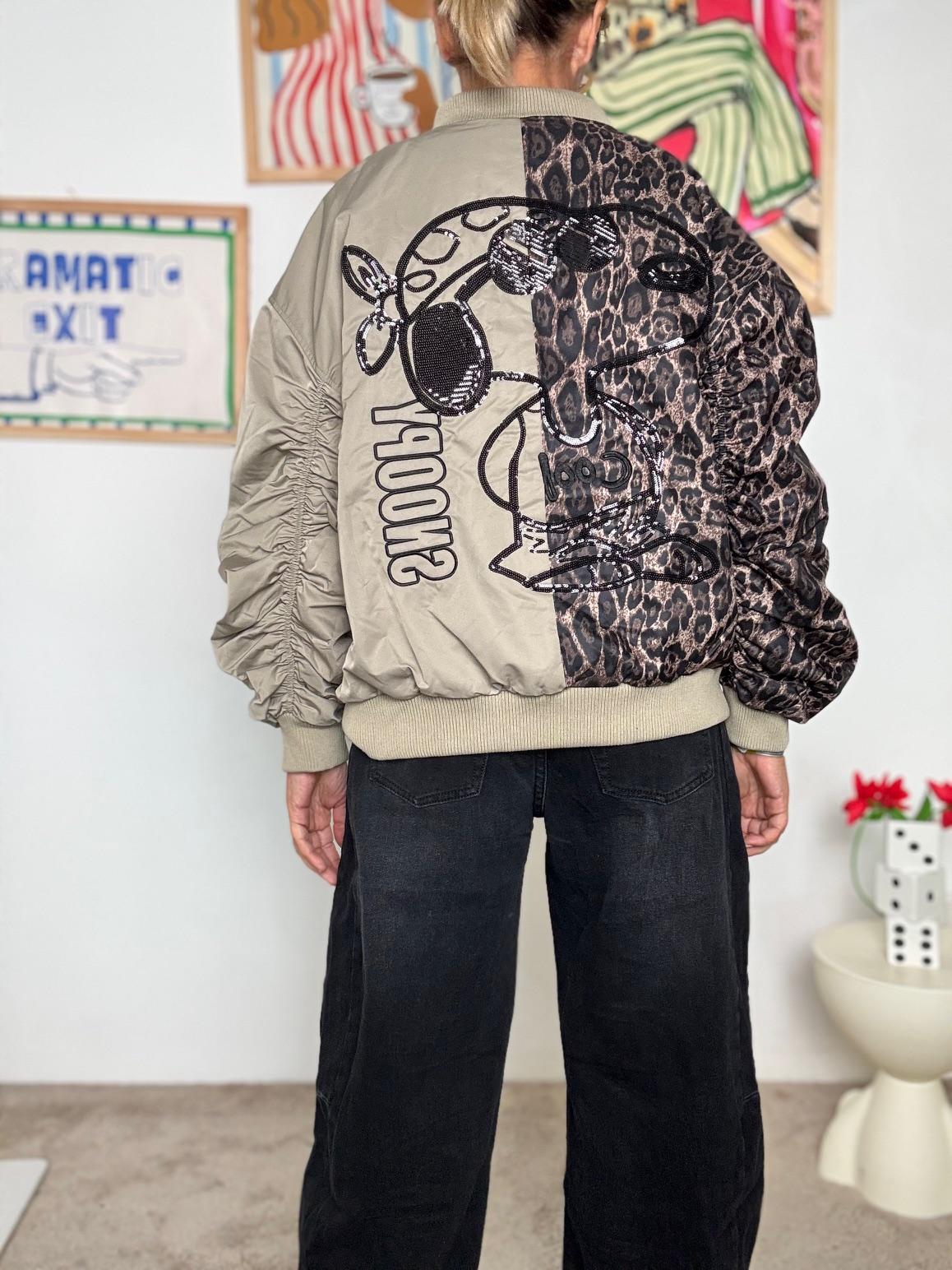 FEMALE N- Bomber Donna "Snoopy Racing" Patchwork Animalier  Edizione Vintage Anni '70 JH25019/ LEO/BEIGE FEMALE 