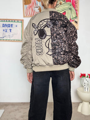 FEMALE N- Bomber Donna "Snoopy Racing" Patchwork Animalier  Edizione Vintage Anni '70 JH25019/ LEO/BEIGE FEMALE 