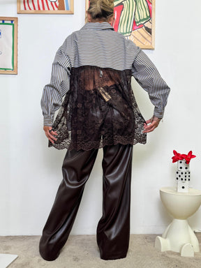 SUSY STAR - Camicia Over a Righe con Schiena in Pizzo CA1169SST975/ MARRONE SUSY STAR 