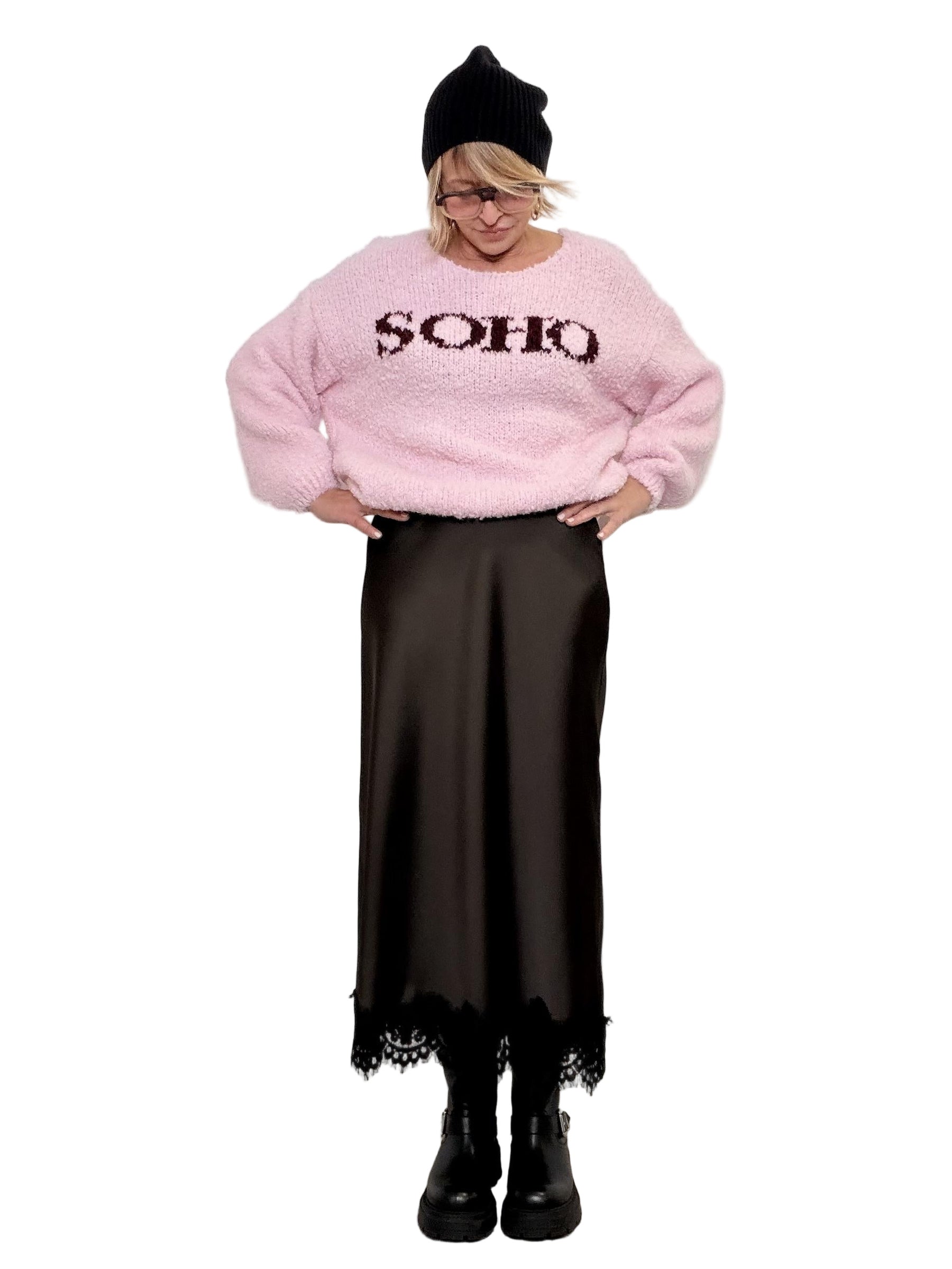 FEMALE - GONNA IN RASO CON PIZZO  FLUIDITÀ, LUCE E UN TOCCO DI CHARME G2790/ MORO FEMALE 