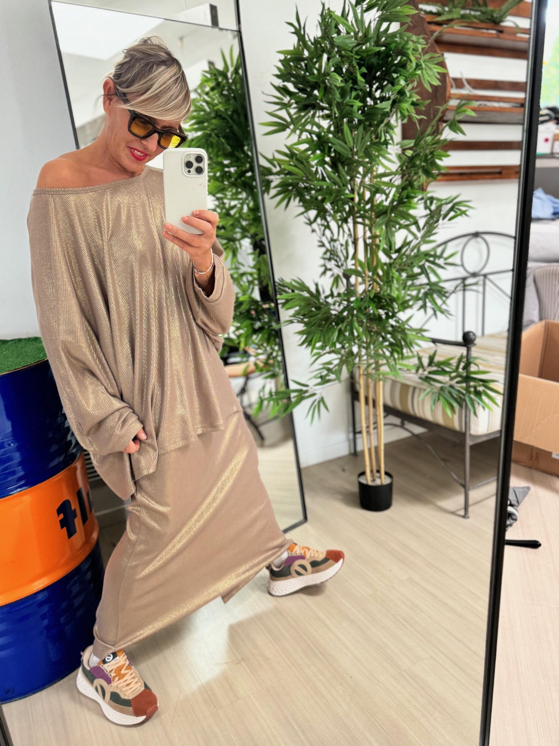 DEJA VU - MAGLIA OVER  COSTINA LAMINATA - ORO AP401/ ORO DEJA VU 