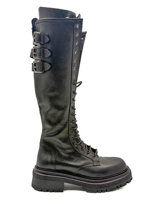 Stivale Alto in Pelle Nera con Dettagli Punk 4513FB/ NERO DIVINE FOLLIE 