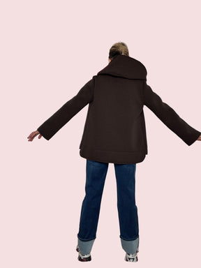 DEJA VU - Giacca donna in neoprene con collo ampio  stile urban chic moro A25UN607/ MORO DEJA VU 