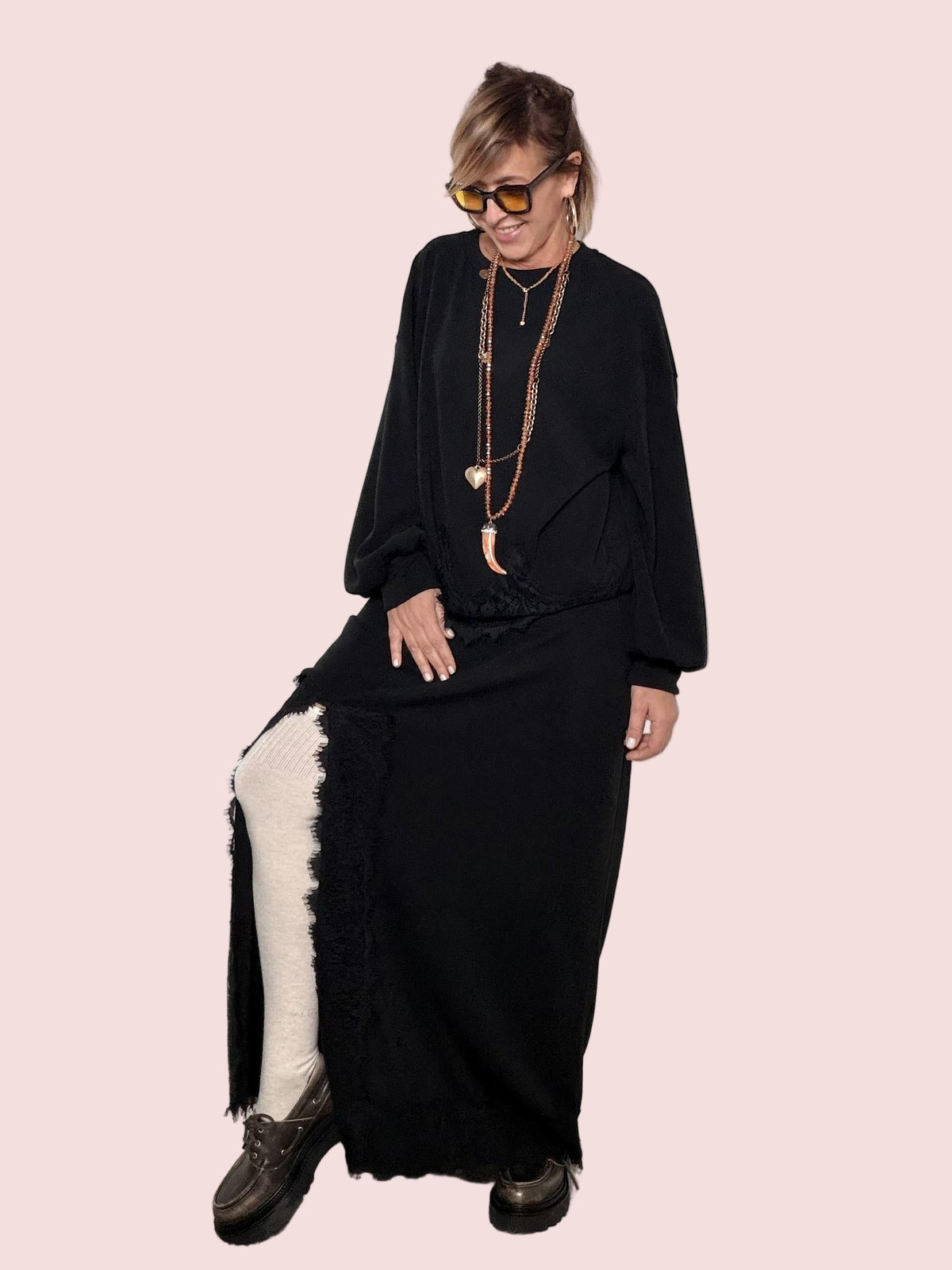 SUSY STAR - GONNA MAGLIA CON PIZZO STSS3252/ NERO SUSY STAR 