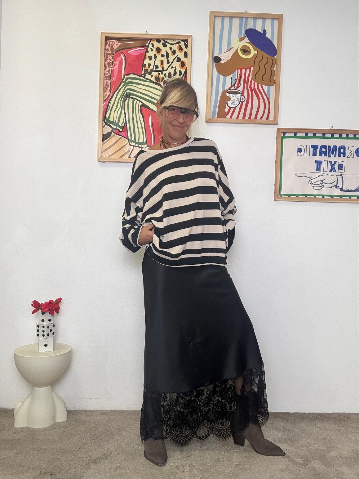 FEMALE - GONNA RASO E PIZZO NERA H4169-R3/ NERO2 FEMALE 