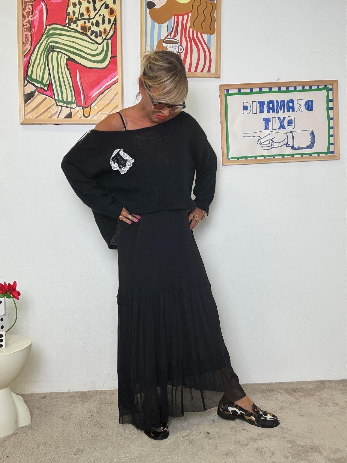 DEJA VU - Abito lungo nero con maglia oversize A25RH703/ NERO DEJA VU 