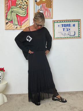 DEJA VU - Abito lungo nero con maglia oversize A25RH703/ NERO DEJA VU 