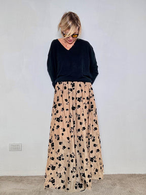 FEMALE - Gonna lunga in tessuto fluido con fiori in velluto GO86028/ BEIGE FEMALE 