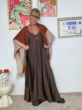 FEMALE -Mantella Abbraccio Nomade  A Quadri con Frange CO96001/ RUGGINE/ROSA FEMALE 