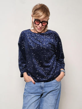 DEJA VU - Maglia  over  paillettes effetto luce A25DL414/ BLU DEJA VU 