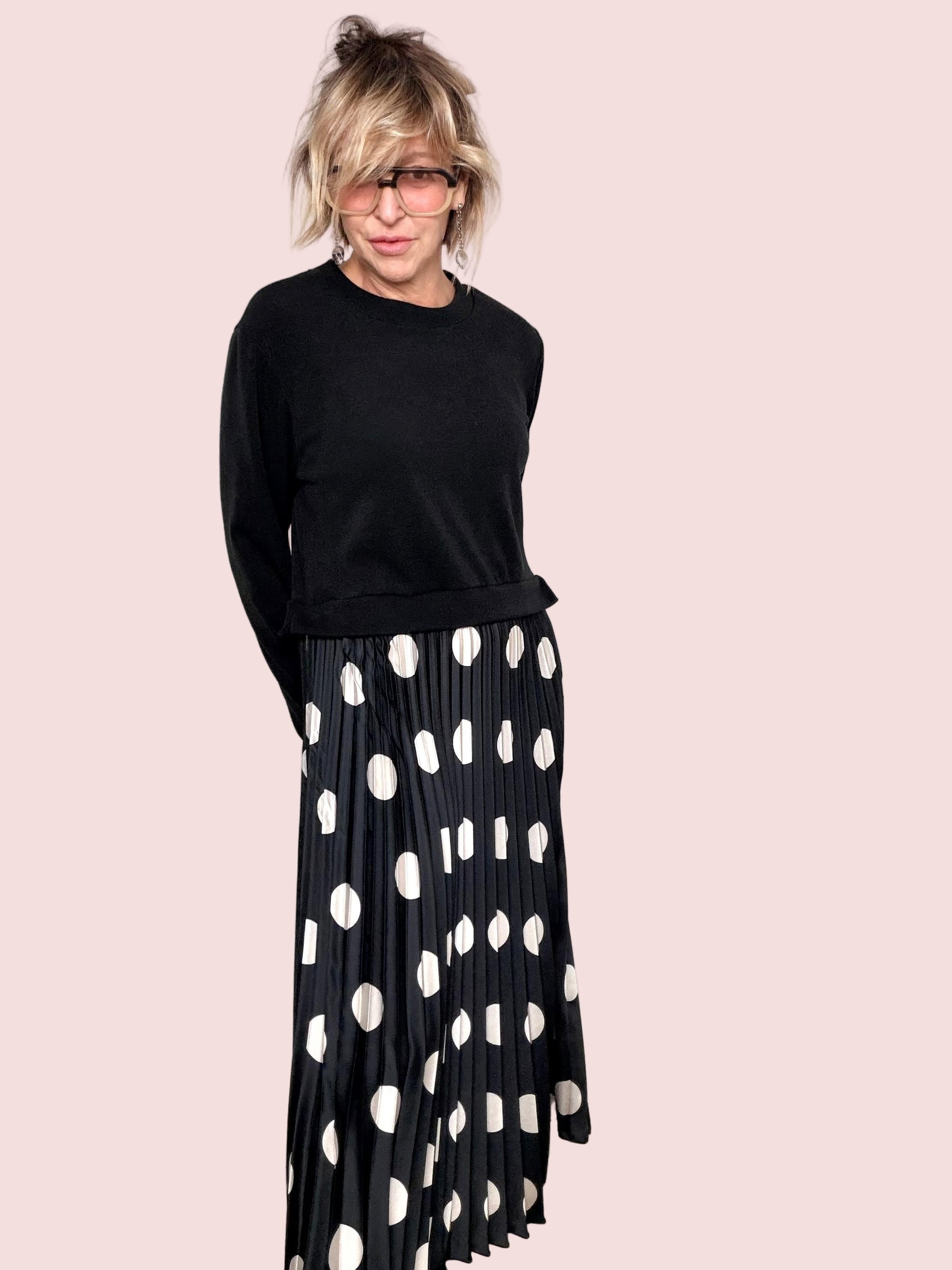 FEMALE - ABITO DOTTY  LALLEGRIA È UN CERCHIO PERFETTO H3688/ NERO POIS BIANCO FEMALE 