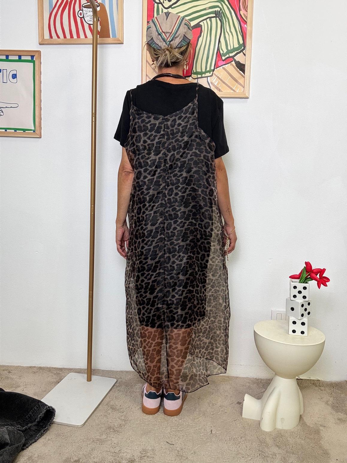 SUSY STAR - Look "Urban Jungle"  Completo con Abito in Tulle Animalier, T-Shirt Nera e Collana Statement STS7275/ MORO SUSY STAR 