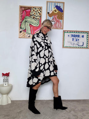 FEMALE - Abito oversize fantasia bianco e nero  Stile cozy e grintoso ZM36002/ MACULATO NERO FEMALE 