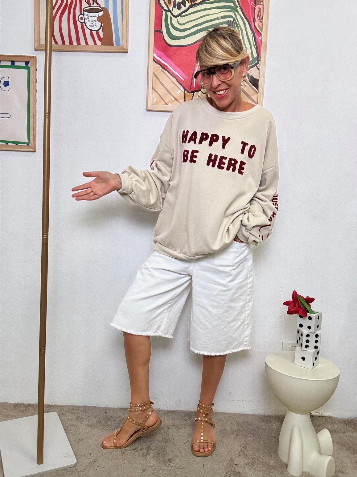 FEMALE -Felpa "Happy To Be Here"  Mood Positivo e Stile Oversize  BEIGE R51090/ BEIGE FEMALE 