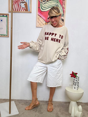 FEMALE -Felpa "Happy To Be Here"  Mood Positivo e Stile Oversize  BEIGE R51090/ BEIGE FEMALE 