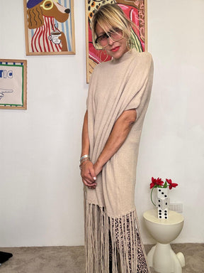 FEMALE - Abito Poncho con Maxi Frange  Boho, Morbido, Super Scenografico! ZM35098/ CAMMELLO FEMALE 