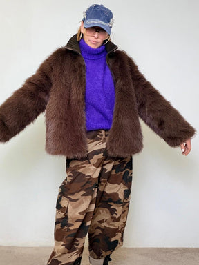 PHILIA LOFT - PELLICCIA SOFT FUR ZIP CON COLLETTO IN TESSUTO D01E0377/ MORO PHILIA LOFT 