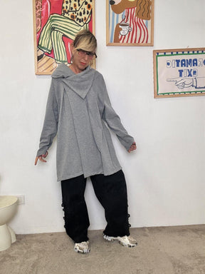 DEJA VU - Giacca felpa oversize grigia con collo ampio  stile comfy chic A25RH603/ GRIGIO DEJA VU 