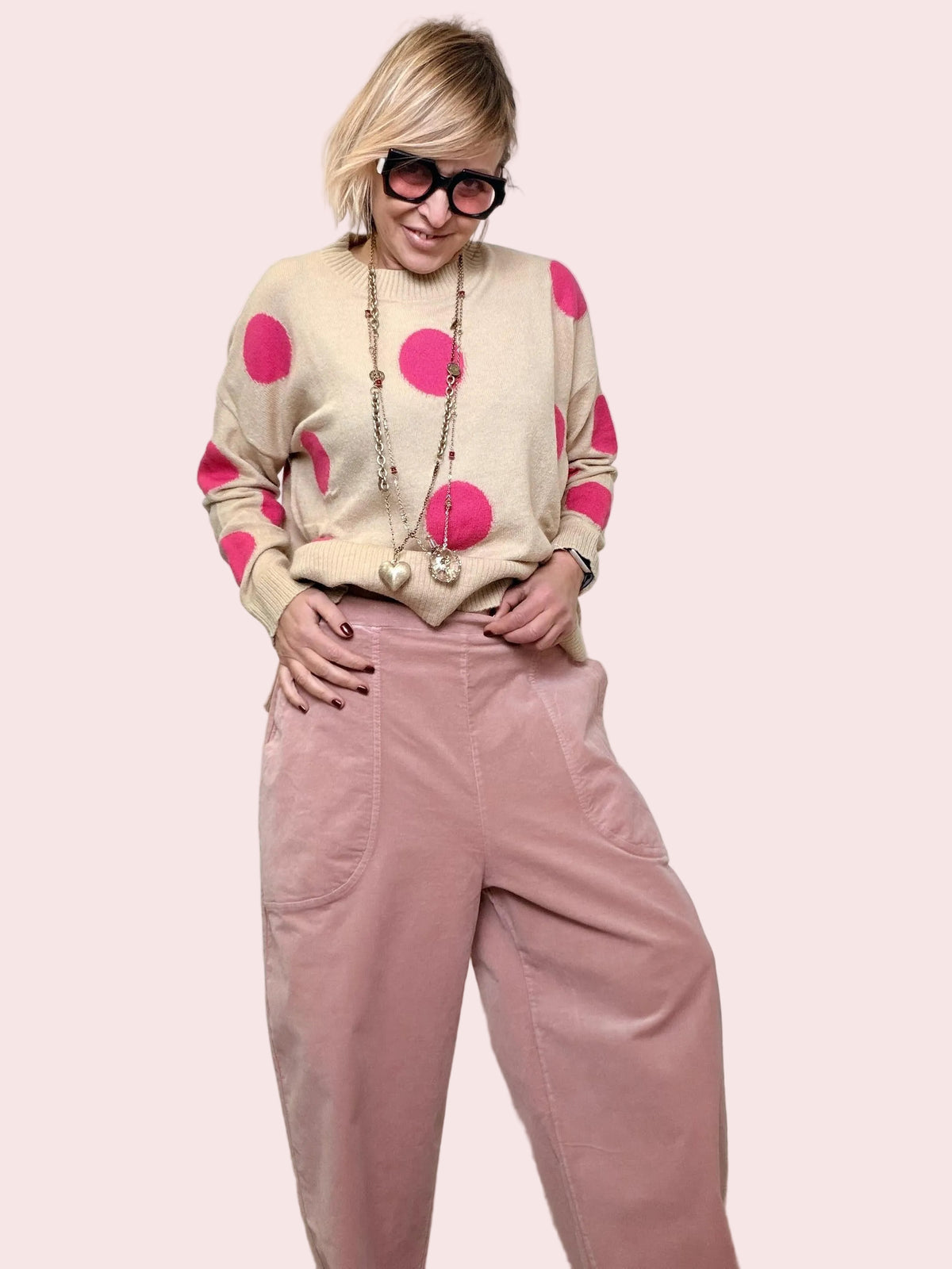 Pantalone morbido con tasche over rosa A25RH204/ ROSA DEJA VU 