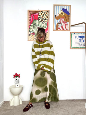 FEMALE - Gonna lunga plissettata con maxi pois  OLIVA  stile creativo e femminile 17126YS-90/ POIS OLIVA FEMALE 