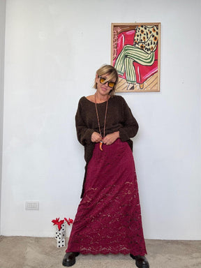 FEMALE - Gonna lunga in pizzo raffinata e romantica BORDEAUX A6923-W6/ BORDEAUX FEMALE 