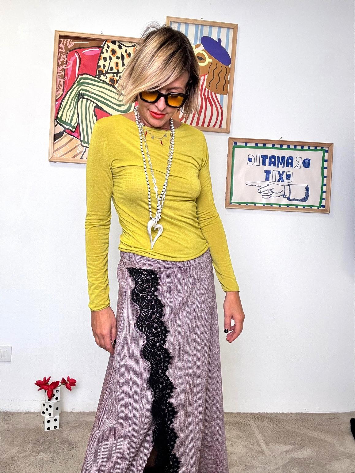 FEMALE  - Gonna lunga con inserto in pizzo coin vele VINO A7893-C17/ SPIGATA VINO FEMALE 