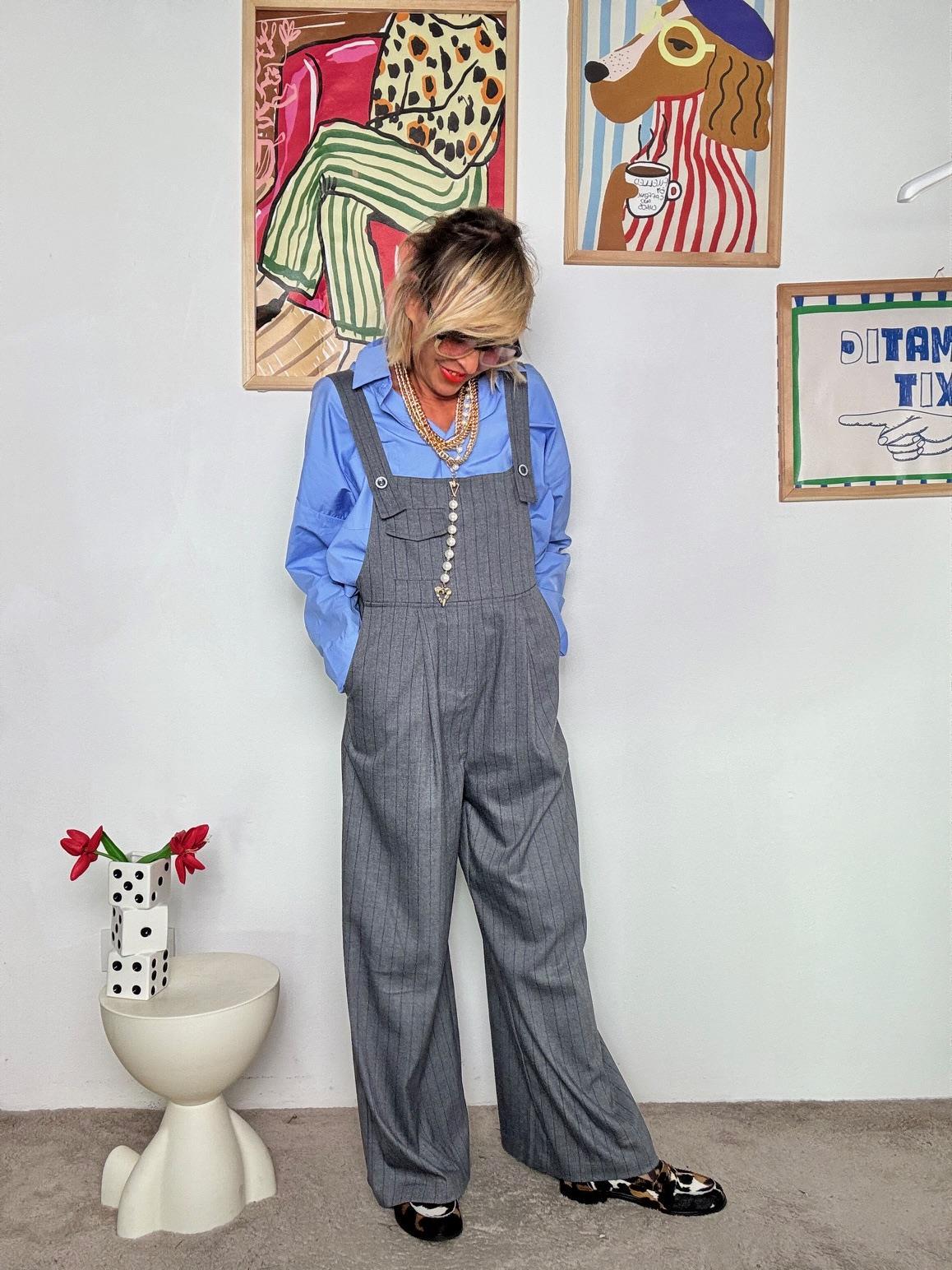 FEMALE - Tuta lunga gessata con bretelle  stile chic e contemporaneo WM2306 / GRIGIO FEMALE 