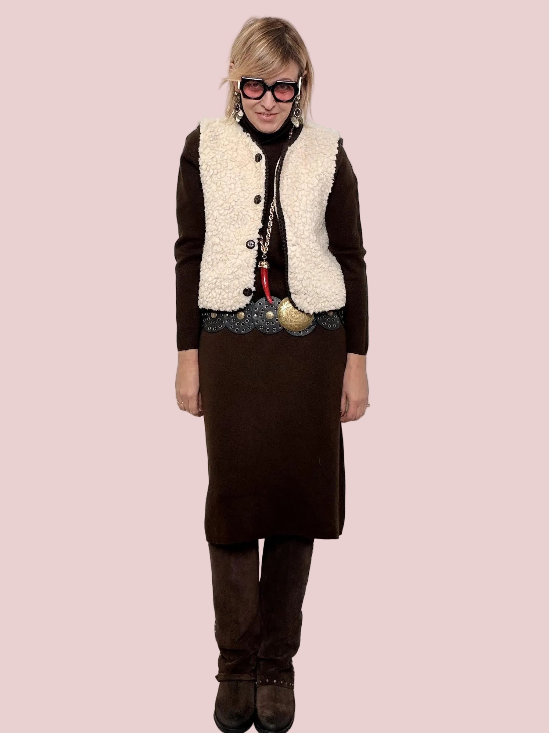 Abito Midi Collo Alto Linea Morbida MORO ZS3077/ MORO FEMALE 