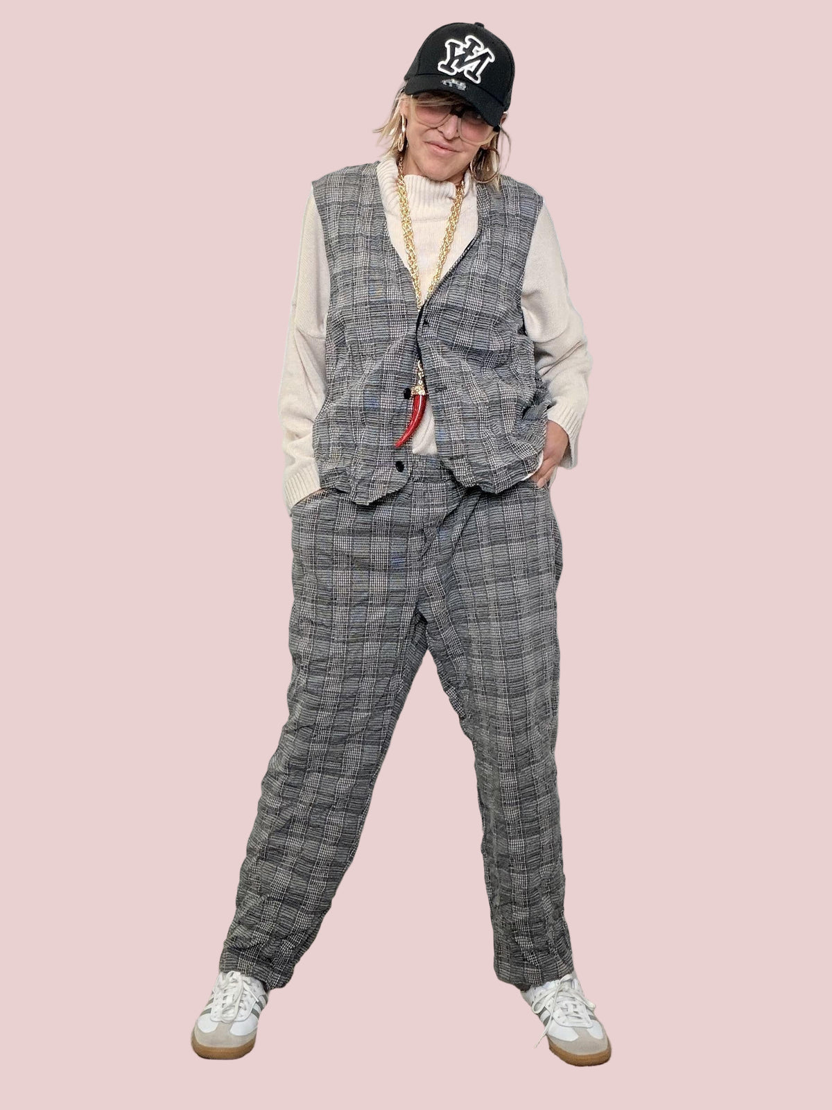 DEJA VU - PANTALONE CHECK STROPICCIATO  A25RH213/ GRIGIO DEJA VU 