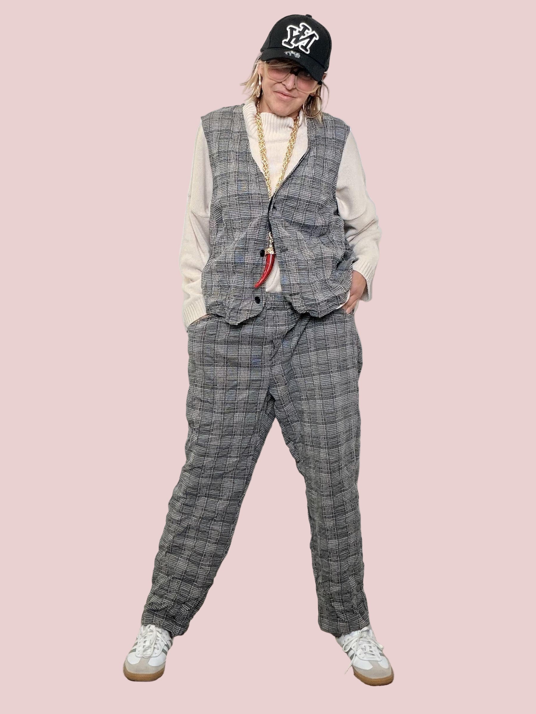 DEJA VU - PANTALONE CHECK STROPICCIATO  A25RH213/ GRIGIO DEJA VU 