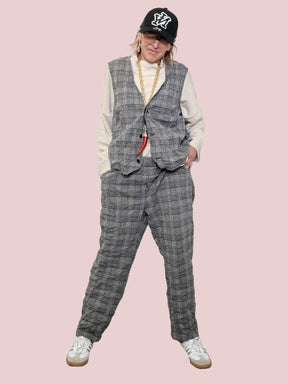 DEJA VU - PANTALONE CHECK STROPICCIATO  A25RH213/ GRIGIO DEJA VU 