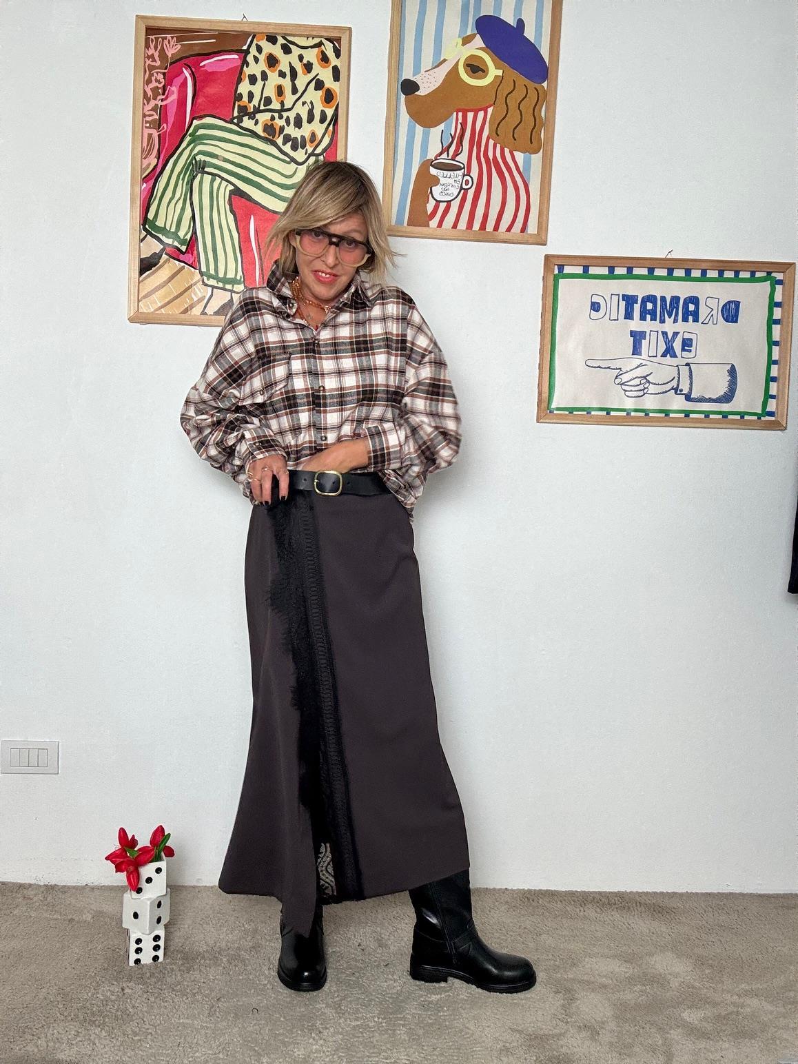 SOUVENIR - Gonna lunga con inserto in pizzo S38M0935/ MORO SOUVENIR 