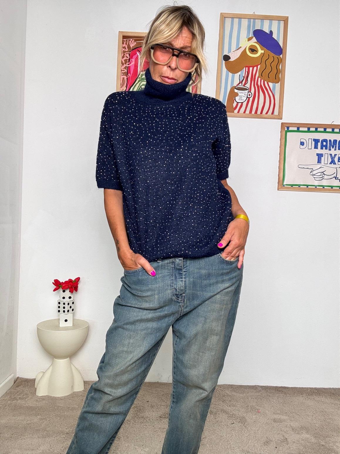 SOUVENIR- Maglia marrone con micro borchie  Stile cozy e dettagli raffinati moro D38V0827/ BLU SOUVENIR 