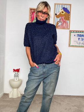 SOUVENIR- Maglia marrone con micro borchie  Stile cozy e dettagli raffinati moro D38V0827/ BLU SOUVENIR 