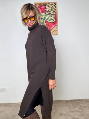 SOUVENIR - Abito collo alto con spacchi laterali V38A0995/ MORO SOUVENIR 